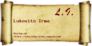 Lukovits Irma névjegykártya